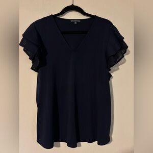 ADRIANNA PAPELL - Navy V-Neck Blouse with Ruffle Sleeves - size XL